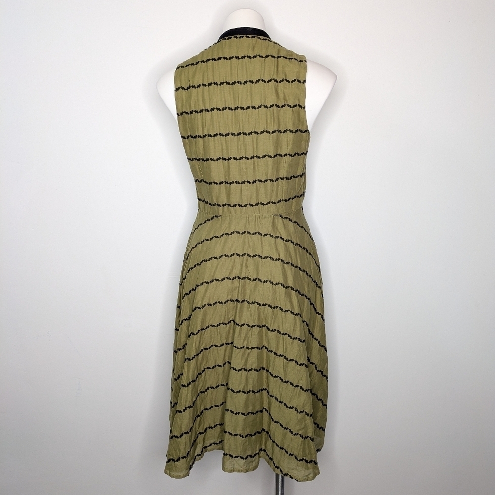 Anthro Postmark Green Black Sleeveless Cotton Ruffle Midi Dress 6 - Picture 5 of 11